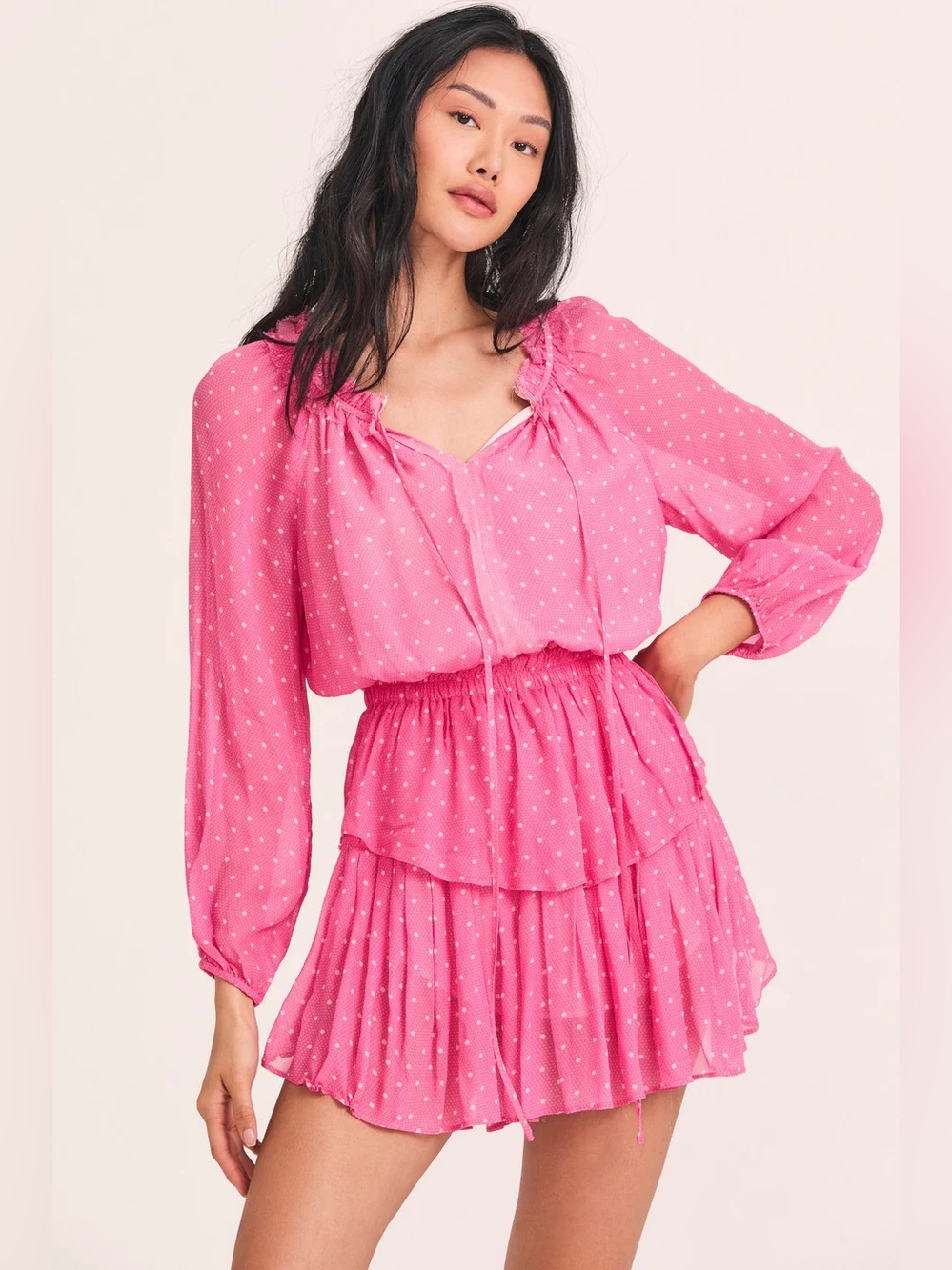 LoveShackFancy || Popover Dress in‎ Hot Pink Cherry Pink Polka Dots Small